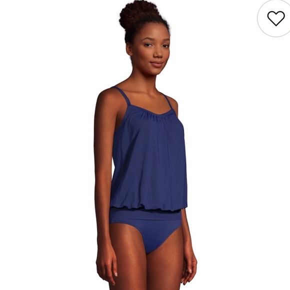 Lands' End Women's Blouson Tankini Swim Top Loose Navy Bathingsuit - Picture 1 of 8